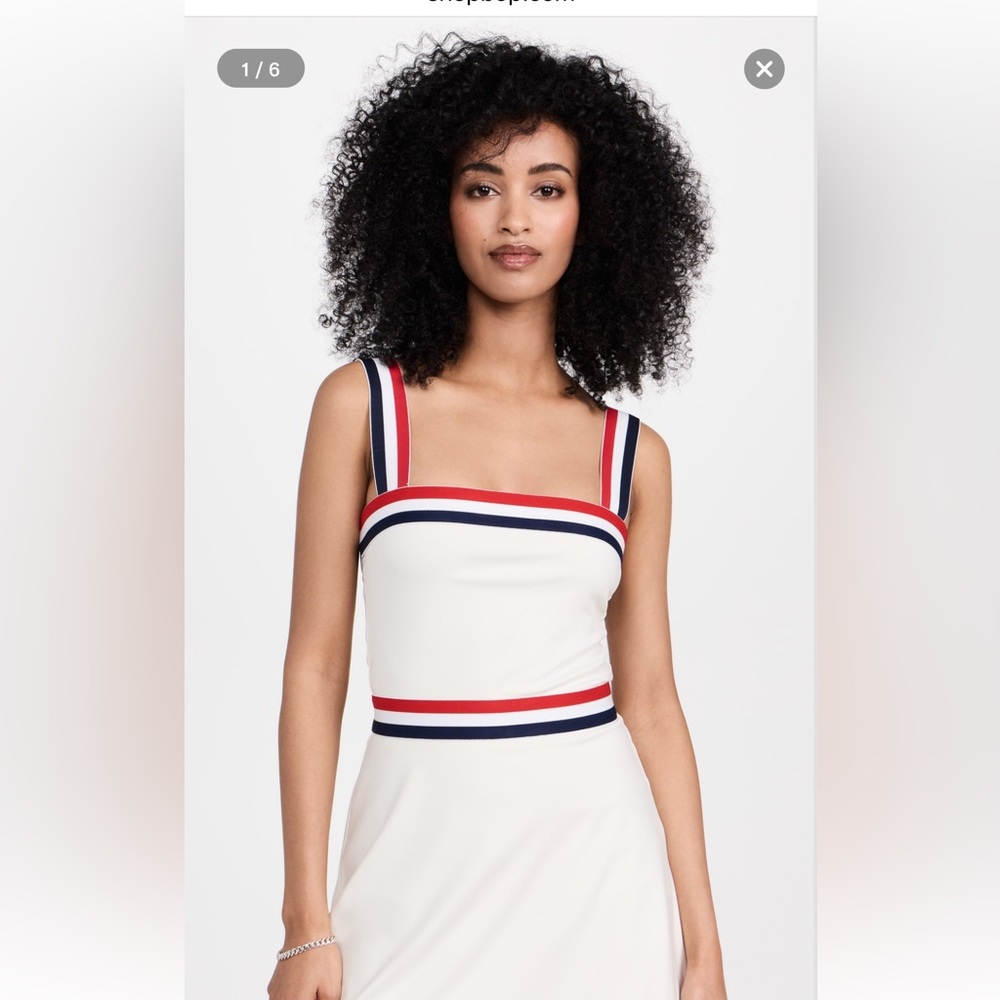 Reformation EcoMove Activewear White Dress with Red and Navy Stripe Detail